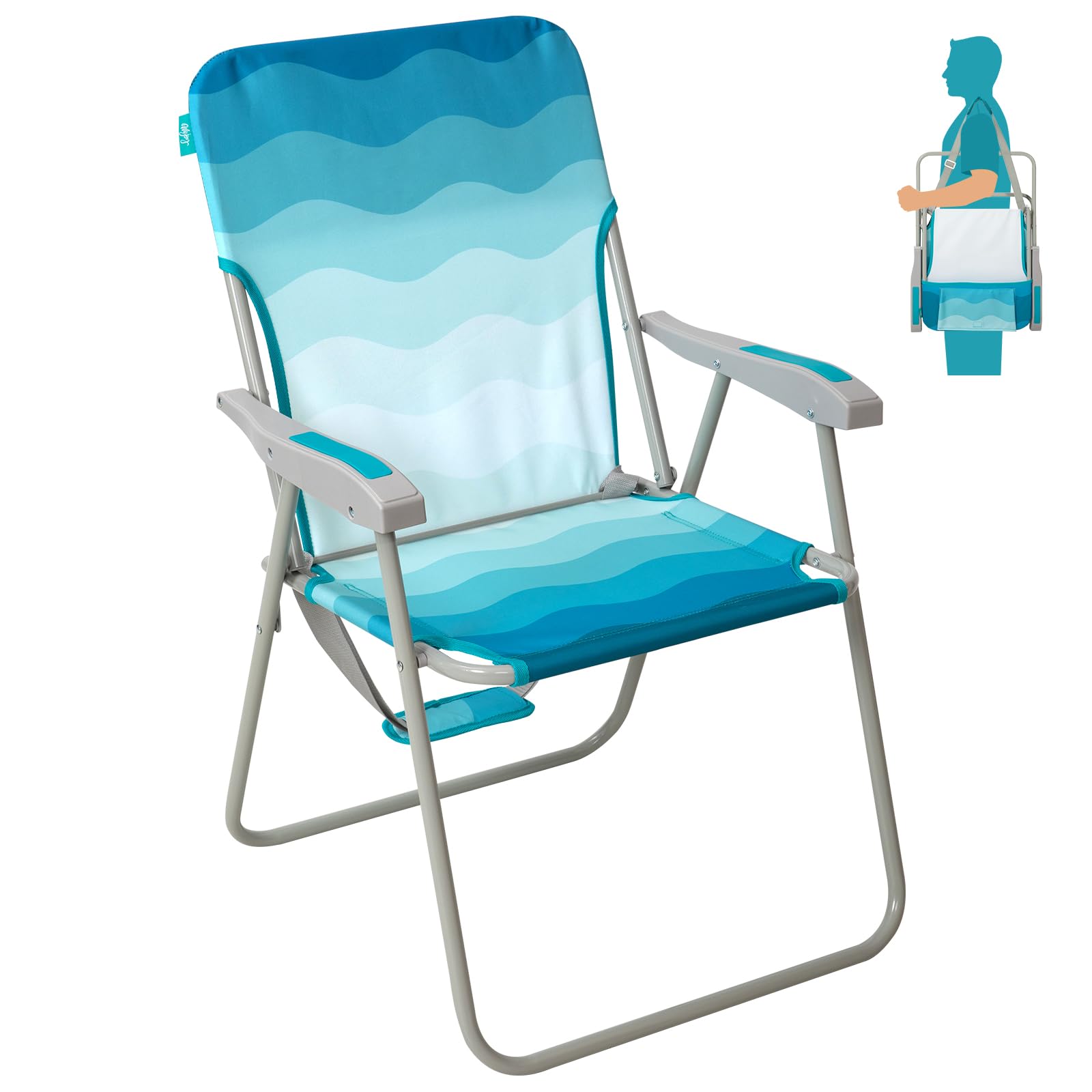 Photo 1 of #WEJOY Folding Beach Chair for Adults, Lightweight Beach Chair with Shoulder Straps, High Back Camping Chairs with Hard Armrest, Supports 300lbs for Outdoor Lawn Concert (Cyan White)