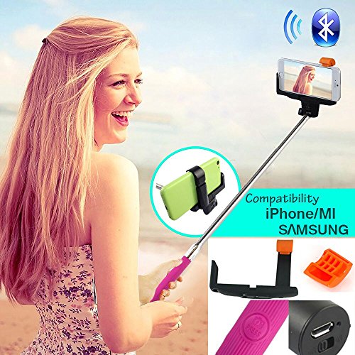 Adjustable Extendable Wireless Bluetooth Mobile Phone Remote Camera Shooting Shutter Monopod Handheld Self Portrait Selfie Stick for Iphone 4 4s, Iphone 5 5s 5c, Samsung S3 S4 S5,samsung Note 2 Note 3, HTC One M7 M8, Google Exus 4 5, Lg G2, Sony Xperia Z1 Z2 Compatible for Smart Phones with IOS 4.0 and Android 3.0 or Above System (Red-wireless Monopod)