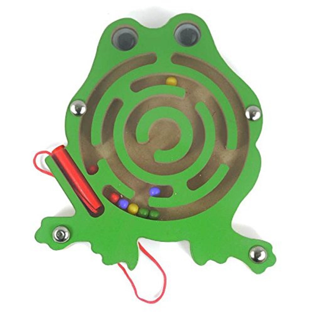 FunnyGoo Animal Mini Wooden Wand Bead Maze Pen Driving Interactive maze Beads Maze on Board Game Eduactional Handcraft Toys (Frog)
