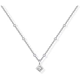 PAVOI 14K Gold Plated Dainty Tube Ball Square Beaded Chain Bezel Set Solitaire Pendant Necklace for Women | Round Princess Marquise Cubic Zirconia Statement Necklace