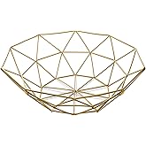 IBWell Geometric Metal Wire Fruit Bowl, Iron Arts Fruit Storage Baskets (Gold, Normal)