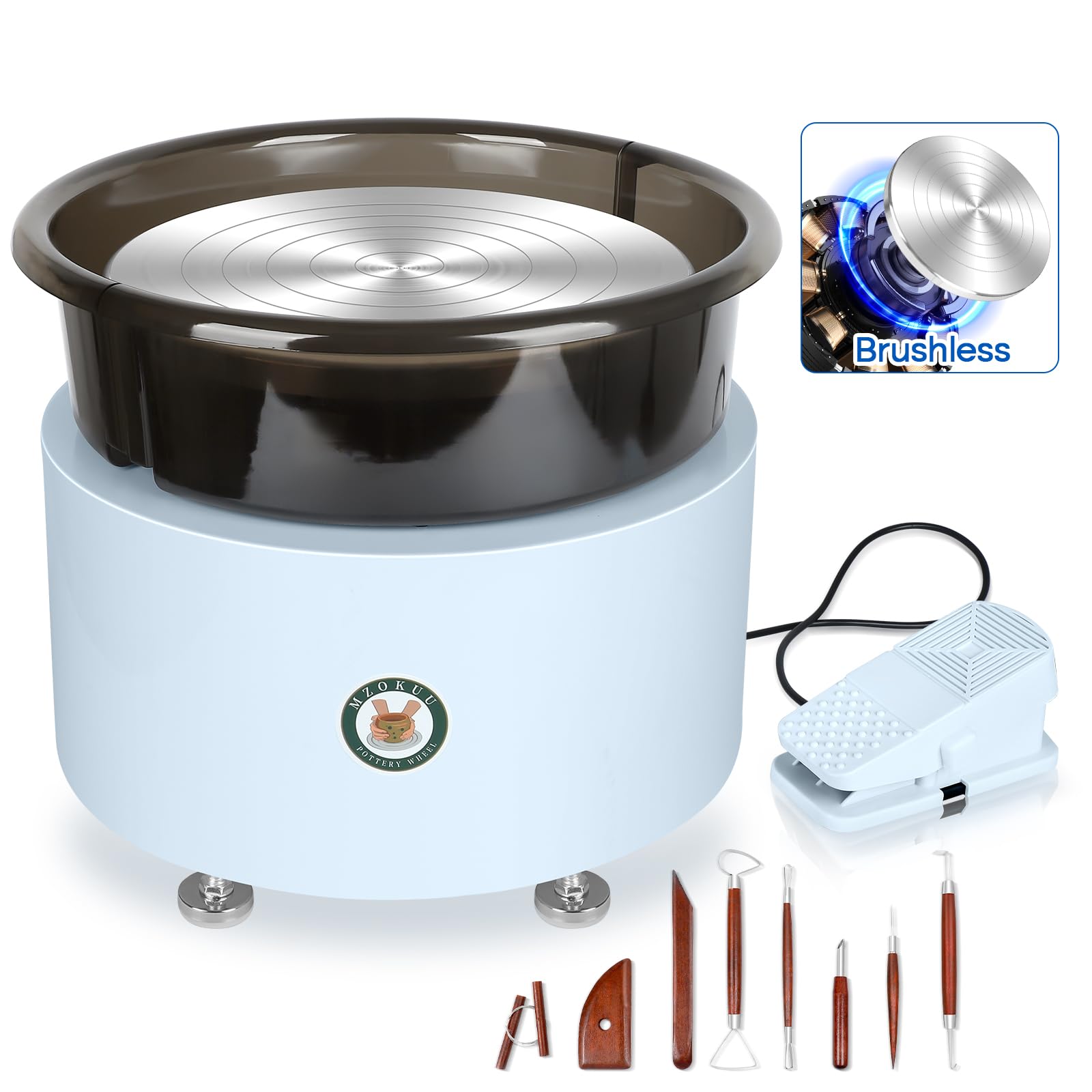 Photo 1 of MZOKUU Pottery Wheel for Adults, 11 Inch Electric Ceramic Forming Machine with Foot Pedal, Sculpting Tools Kit, Direct Drive Motor and Two-Way Rotation, Arts Craft Gifts, White