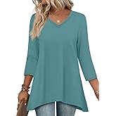 WIHOLL Plus Size Spring Clothes for Women 3X Flowy Tops for Women Womens Tunic Tops 3/4 Sleeve Maternity Clothes Blue