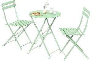 SONGMICS 3-Piece Outdoor Bistro Set, Folding Patio Furniture Set with Table and 2 Chairs, Weather-Resistant Steel Balcony Fur
