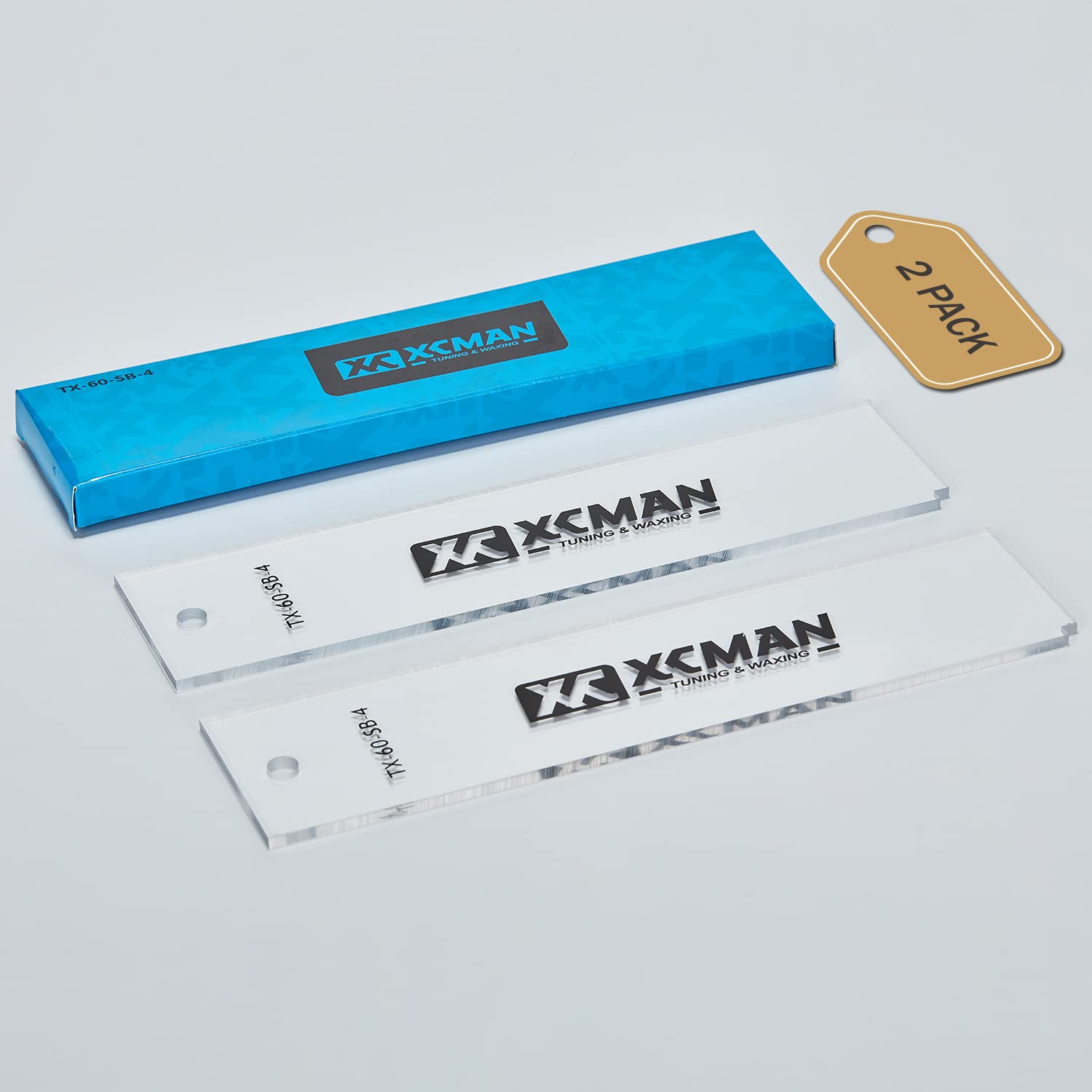 XCMAN Freeride Ski & Snowboard Base Wax Plastic Scraper 4mm Thick(Clear) - Corner Notch For Edge Cleaning And 2piece