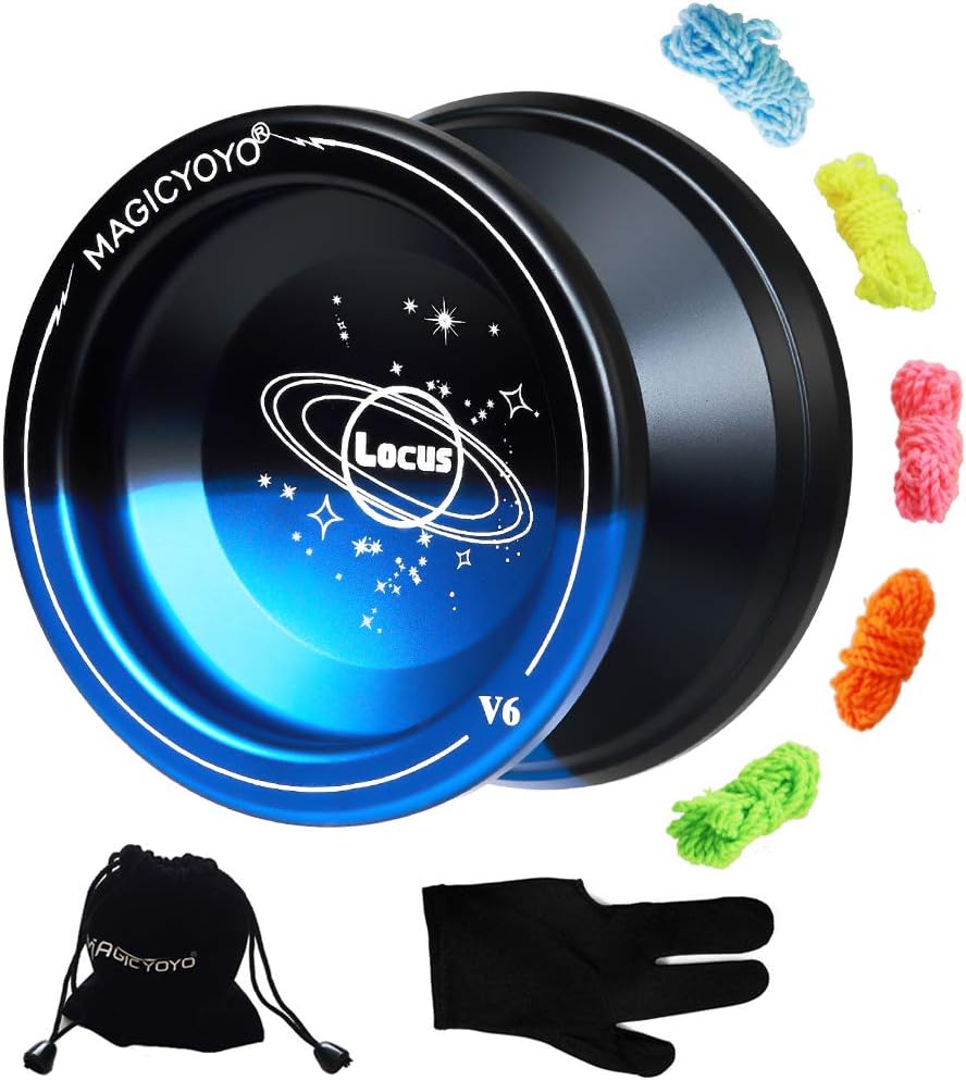 CHEE MONG Magic Yoyo V6 LOCAS SPACE Responsive Yoyos for Kids Boys Beginners Yo-yos Glove Bag and 5 Strings, Blue& Black