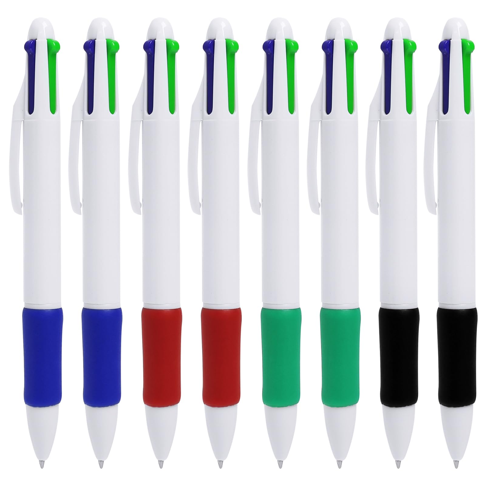 8pcs 4 Colour Pen All In One Retractable 4 In 1 Ballpoint Pen Multi Coloured Green Blue Red Black Ink Professionals Office School Stationery Supplies Gift for Students Children Teachers Nurse Writing