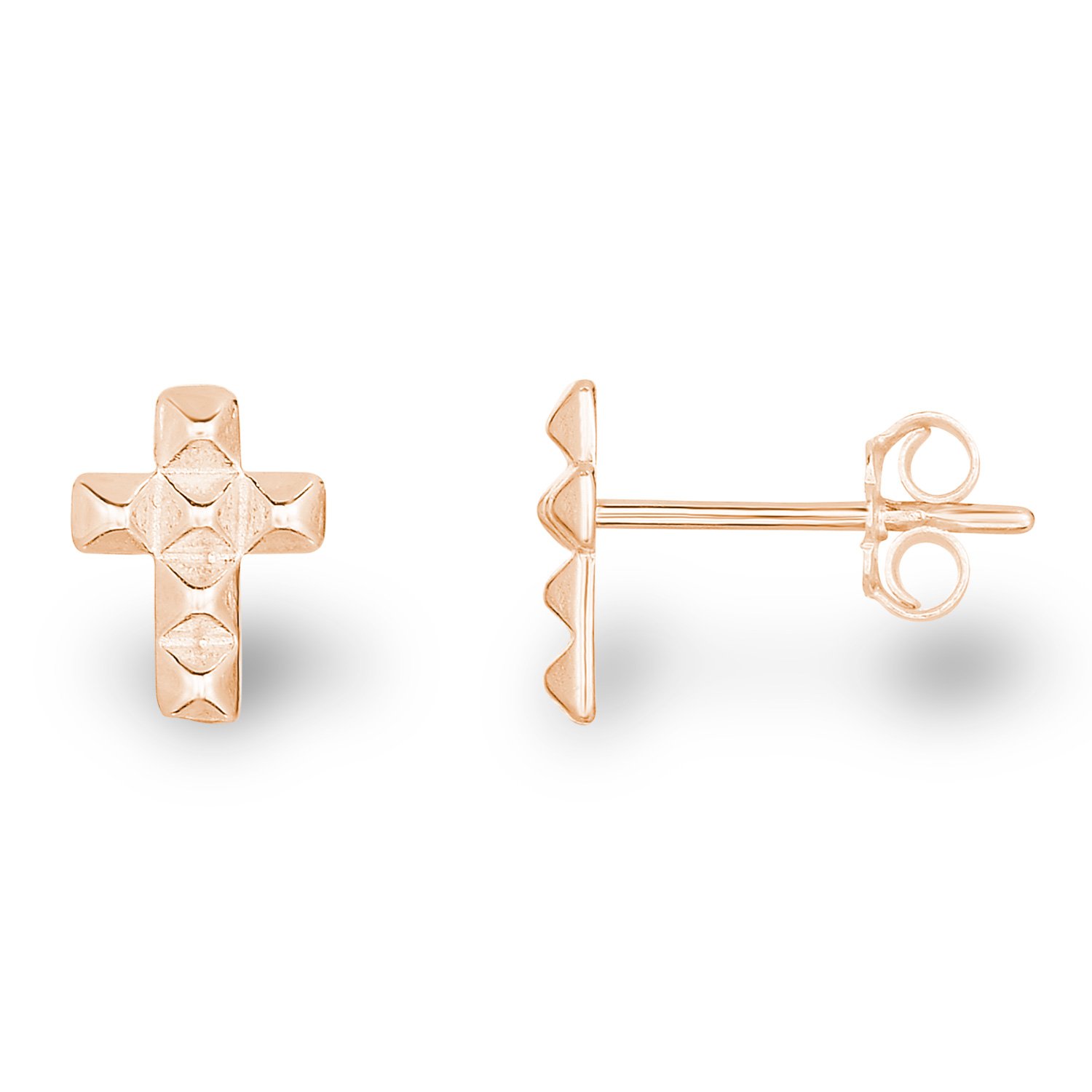 Spoil Cupid 14k Rose Gold-Plated Sterling Silver Matte Finish Mini Latin Cross Stud Earrings