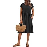 AUSELILY Women's Summer Short Sleeve Knee-Length Dresses Round Neck Loose Dress with Pockets 2026 New