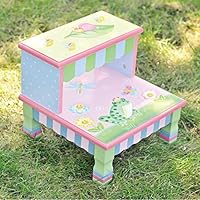 Teamson Design Corp Fantasy Fields - Magic Garden Thematic Kids Wooden Step Stool | Imagination Inspiring Hand Crafted & Hand Painted Details Non-Toxic, Lead Free Water-Based Paint