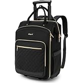 Rolling Backpack for Women, Travel Backpack with Wheels, Vertical Storage Wheeled Laptop Backpack, Overnight Underseat Carry on Luggage for College Business Work, Stylish Rolling Laptop Bag, Black
