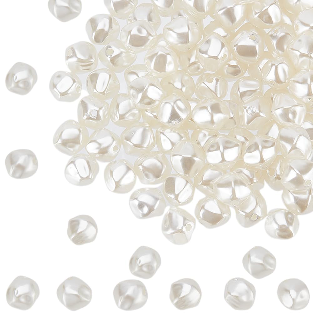 SUNNYCLUE 1 Box 200Pcs 10mm Plastic Pearl Beads Bulk Imitation Pearls Beads Big Large Beige White Baroque Loose Pearls Charms for Jewellery Making Assortments DIY Craft Necklace Bracelet Earring
