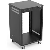 AxcessAbles 16U AV Case with Wheels | Metal Studio Cabinet | 19-Inch Universal Equipment Rack | Open-Frame Option | Home Server