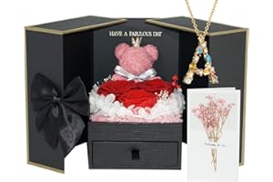 ADDWel Preserved Rose Gifts for Her - Eternal Rose Gifts for Women Mom Girlfriend Wife Sister on Birthday Anniversary, Unique Forever Preserved Rose Box with Personalized Initial Letter Necklace A