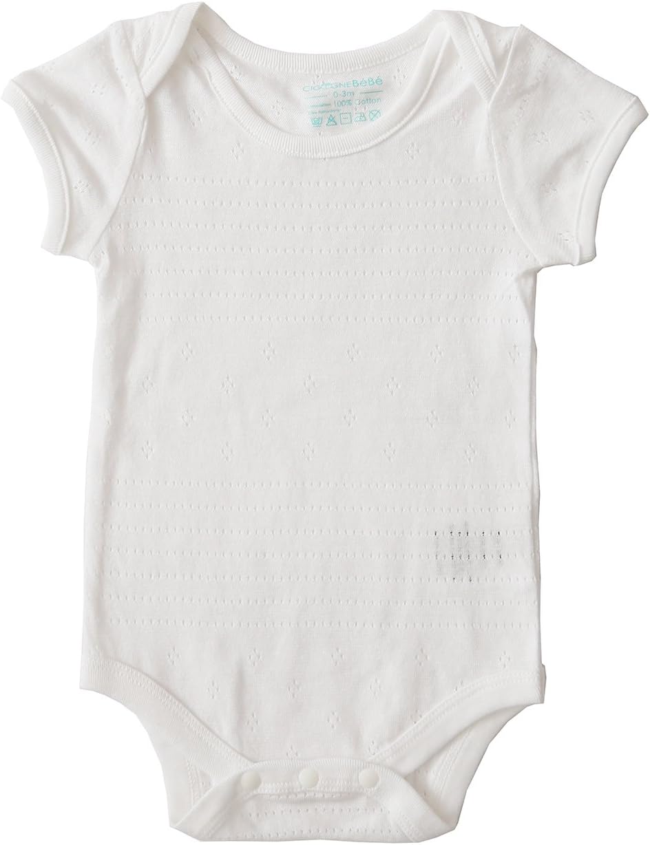 Cigogne BeBe 100% Cotton Ultra Soft Pointelle Bodysuit White 9~12 Month