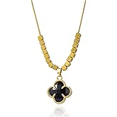 IHOIU 14k Gold Plated 2 in 1 Four Leaf Clover Charm Lucky Necklace Heart Crystal Pendant Necklace Gold Link Valentine's Day Jewelry Gift for Women