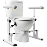KMINA Toilet Safety Rails for Seniors, Adjustable Frame with Grab Bars | Armrests with 6 Height Settings, Heavy Duty Steel, Lateral Suction Pads, Easy to Install, White