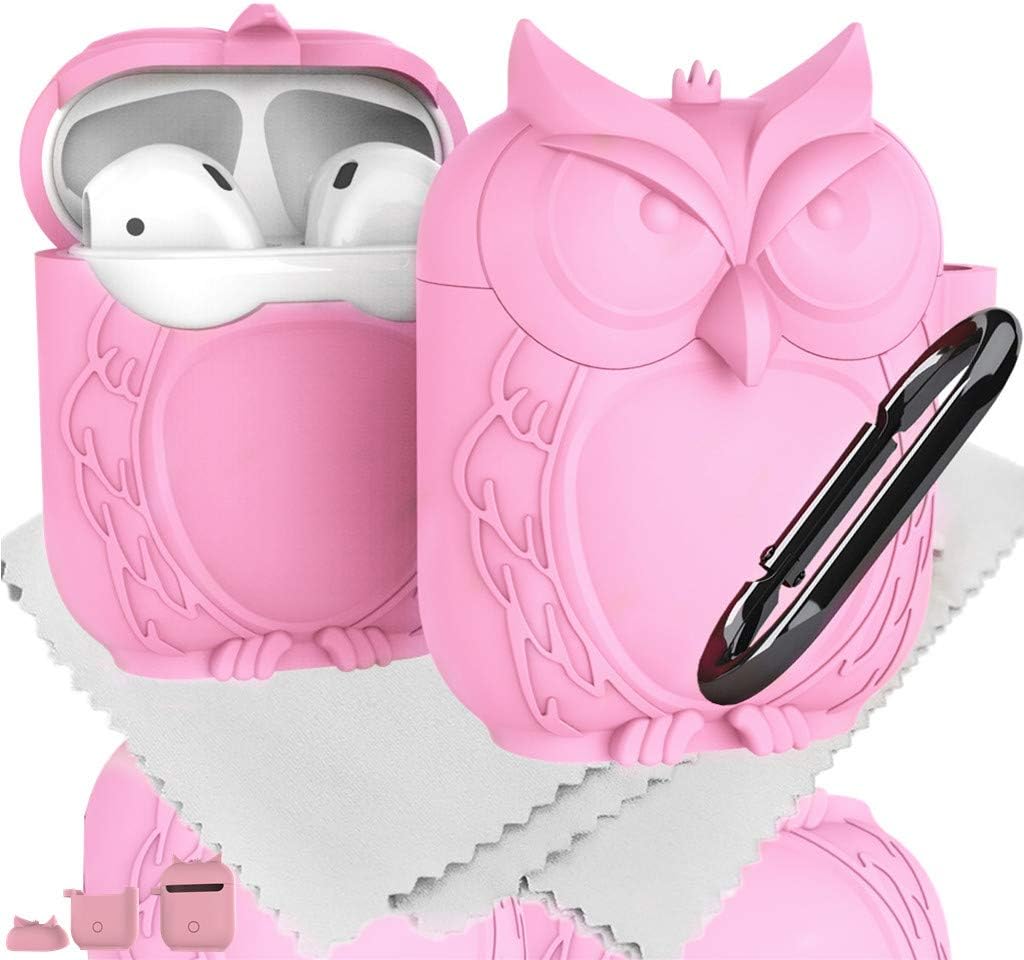 Latest Airpod Case Cover Silicone Protective Skin for Apple AirPods Charging Case, BUVE Pink Anti-dust Durable Air Pod Accessories with Keychain Cleaning Cloth,Separate Top