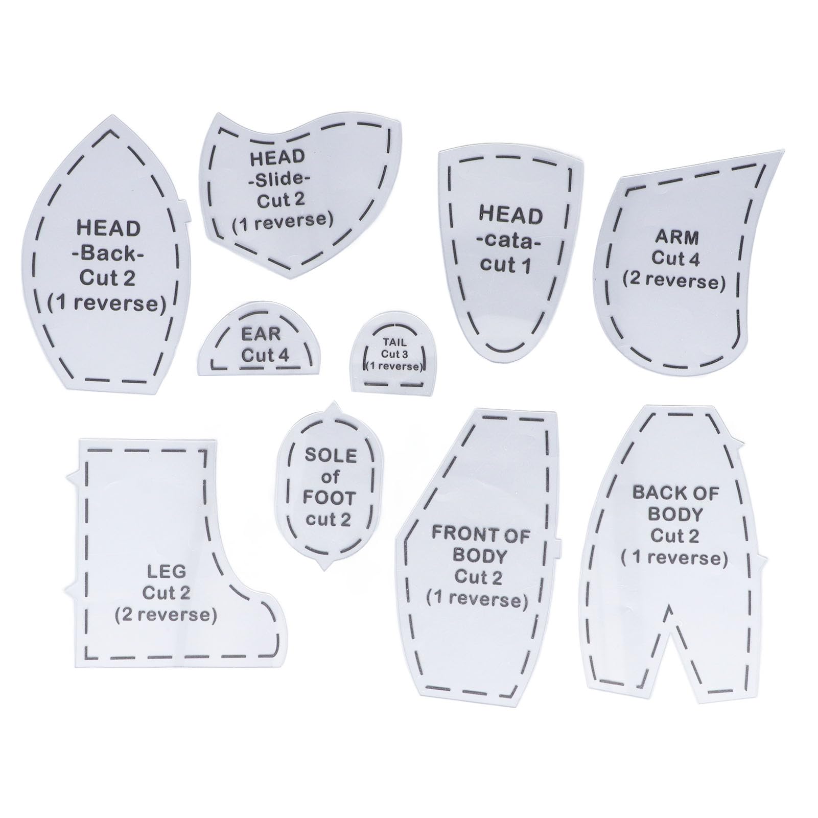 Fussbudget Bear Sewing Pattern, 10pcs Reusable DIY Acrylic Bear Sewing Template Ruler Set for DIY Doll Making (L 15inch)