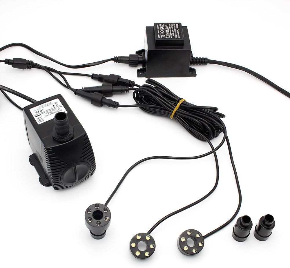 Forever Speed 1500l/h Springbrunnen Pumpe gartenbrunnen mit Beleuchtung 3X Weiß LED Ring Set SP3 für Quellstein