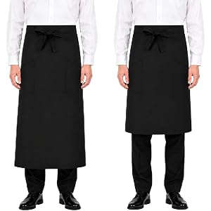 METFUIN Long Apron, Black, Two Pockets, Chef Half Apron for Waiters and Restaurants