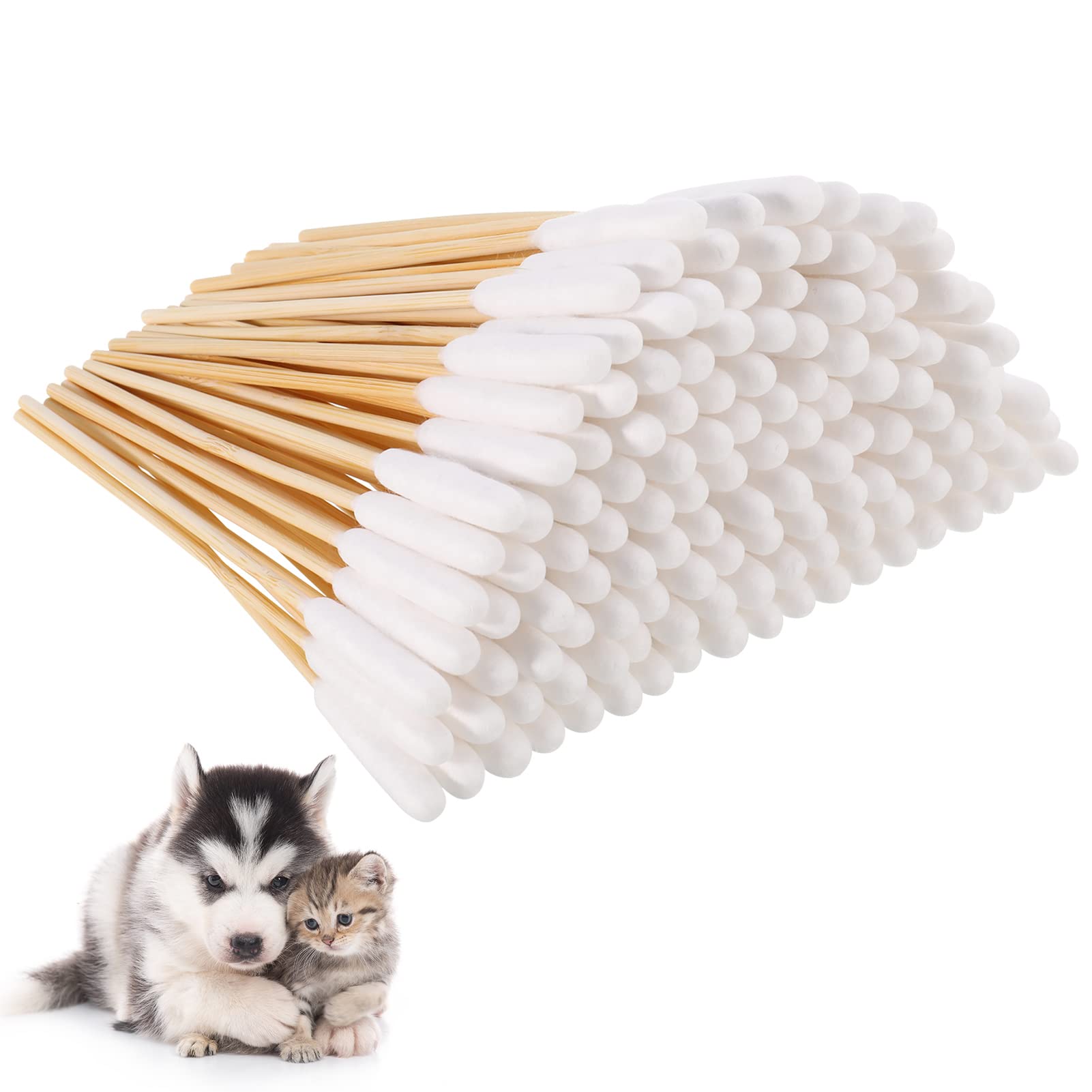Chutoral 200 Pcs Pet Dog Ear Cleaner Cotton Buds 6 Inch Large Cotton Buds Animal Ear Cleaning Cotton Swab Sticks Wax Remover Itchy Ear Relief for Dogs Ear Wax Infection Removal