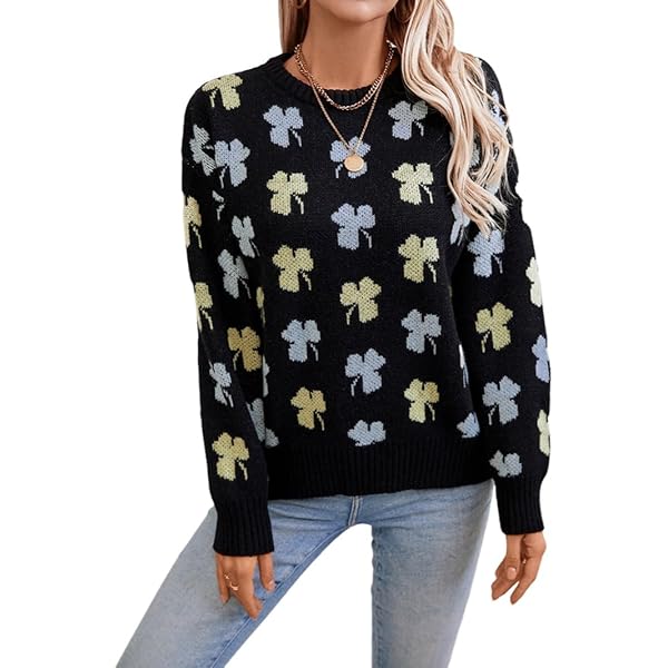 Prenda Punto Acanalado Grueso Suéter Mujer Wowcarbazole - Estampado Floral Acanalado Para Otoño 2024 Manga Larga