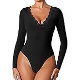 Avidlove Bodysuits for Women Long Sleeve Lace V Neck Body Suits Double Lined One Piece Leotard Shirt Going Out Tops