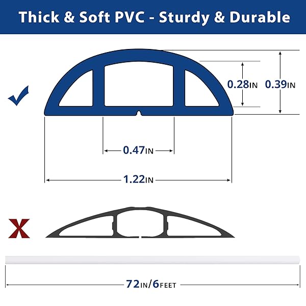 CORD COVER FLOOR 6FT WHITE, PVC FLOOR CABLE COVER, CORD HIDER FLOOR CORD PROTECTOR PREVENT CABLE TRIPS & PROTECT WIRES, FLOOR CABLE MANAGEMENT HIDE CORDS ON FLOOR, CORD CAVITY -W0.47 X H0.28