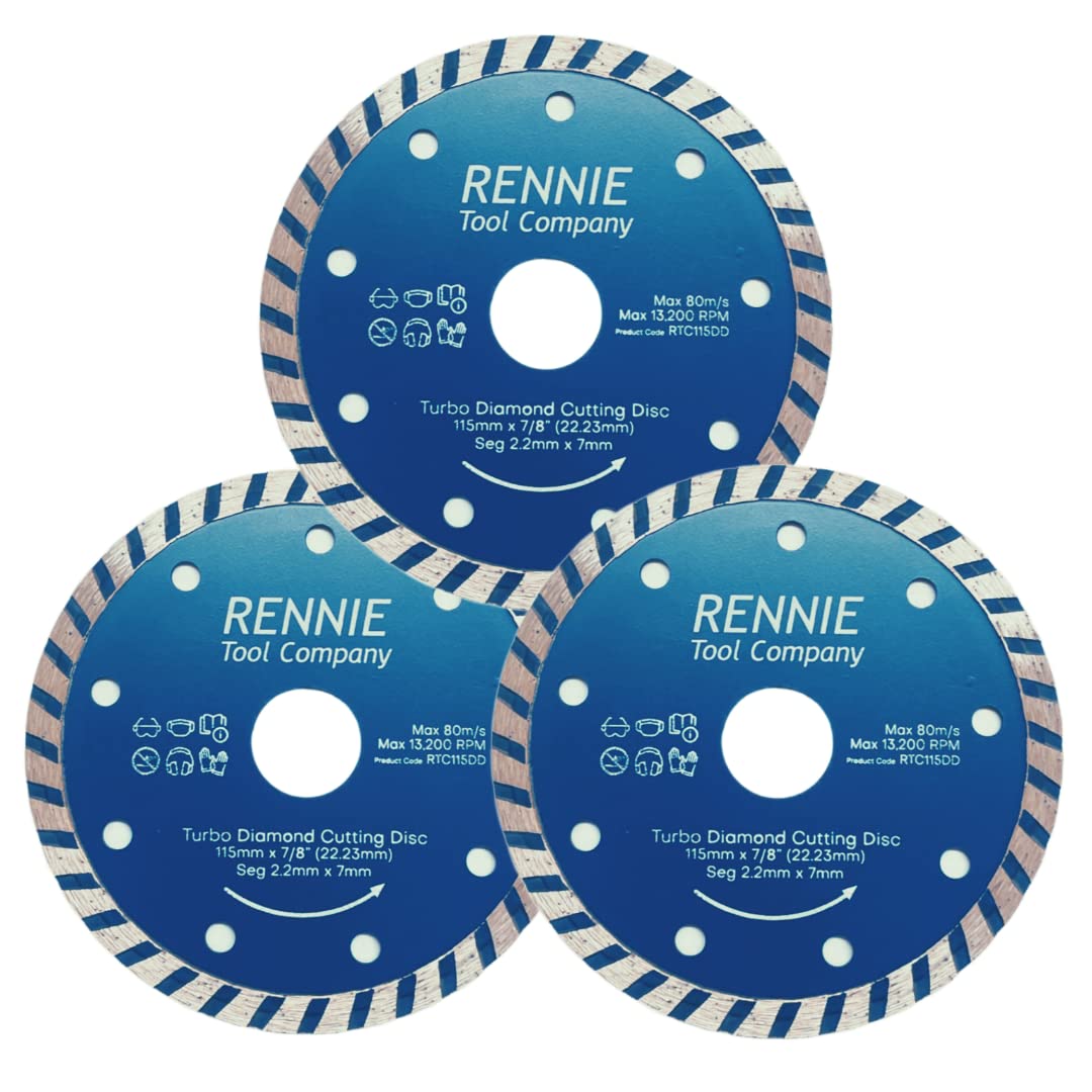 3 x 115mm Diamond Cutting Disc for Angle Grinder - For Stone, Tiles, Concrete, Porcelain, Marble, Brick, Blocks and Ceramics. Diamond Angle Grinder Discs 115mm Turbo Saw Blade For Fast, Clean Cuts