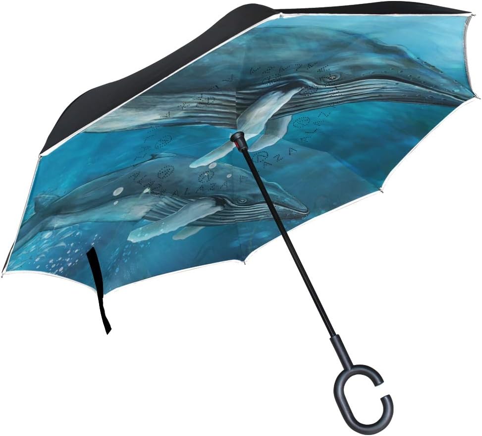 Amazon Com Outdoor Umbrella Windproof With C Shaped Handle Patio Umbrella Reverse Umbrella Love For Car Sea Animal Deep Blue Ocean Whale