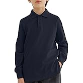 CUNYI Boys Long Sleeve Pique Polo Shirt School Uniform Button Closure Kids Golf Tops Cotton
