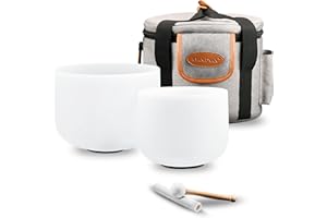 Ryan Dvan Crystal Singing Bowl Set of 2 6" C Note, 8" F Note with Case Suede Striker & O-Ring Sound Therapy for Yoga, Reiki, Chakra Healing Energy Tuning & Mindfulness Kit