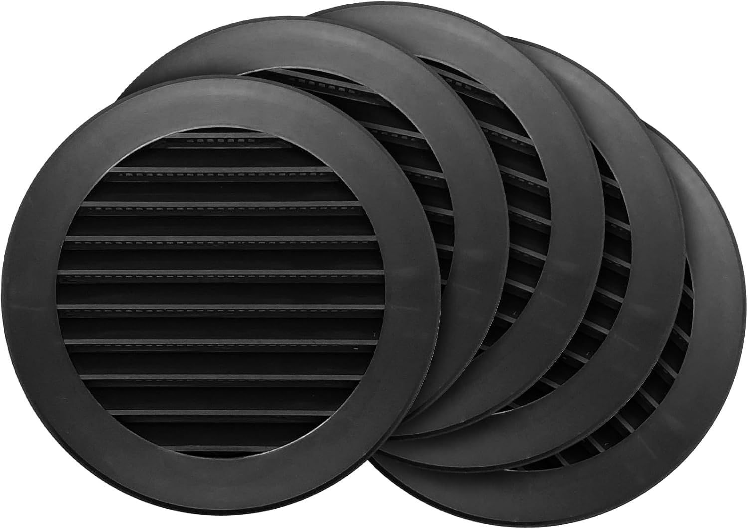 Repa Market 5 Pack - 4'' Inch / 100 mm Plastic Black Vent Cover - Round Soffit Vent - Air Intake, Exhaust Ventilation Louver - Air Inlet Grille Cover - Built-in Screen Mesh - HVAC Ducting Ventilation — image 1