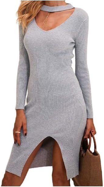 vestido cinza colado no corpo