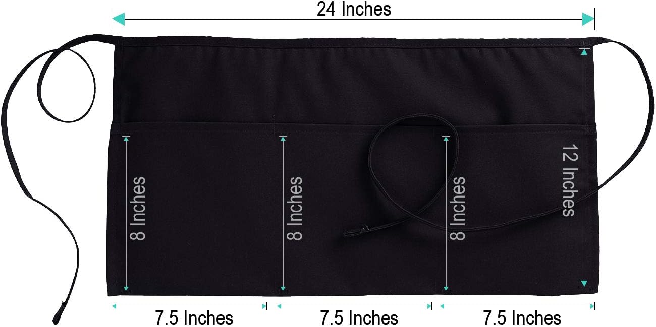 Utopia Wear 2 Pack 3 Pockets Waitress Apron, Waist Aprons for Home and Kitchen, 24 x 12 Inches, Black: Home & Kitchen