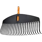 Fiskars OneClick Leaf Rake L | Effortless one-click swapping, QuikFit Adapter sold separately, Width 20", Black/Orange, 1080673