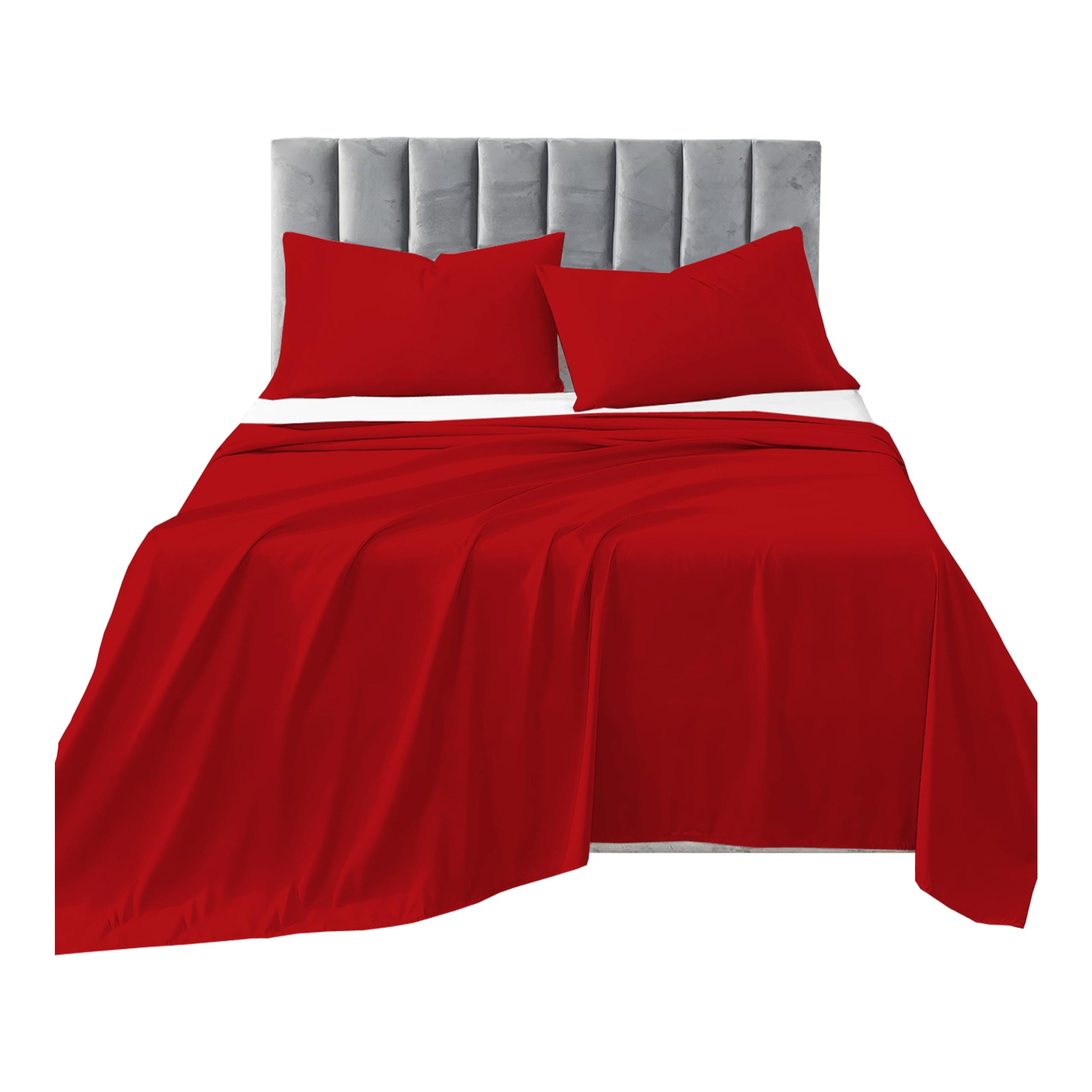 R&Z Plain Luxuary Polycotton Flat Sheets Single, Double, King, S King (Red, Single)