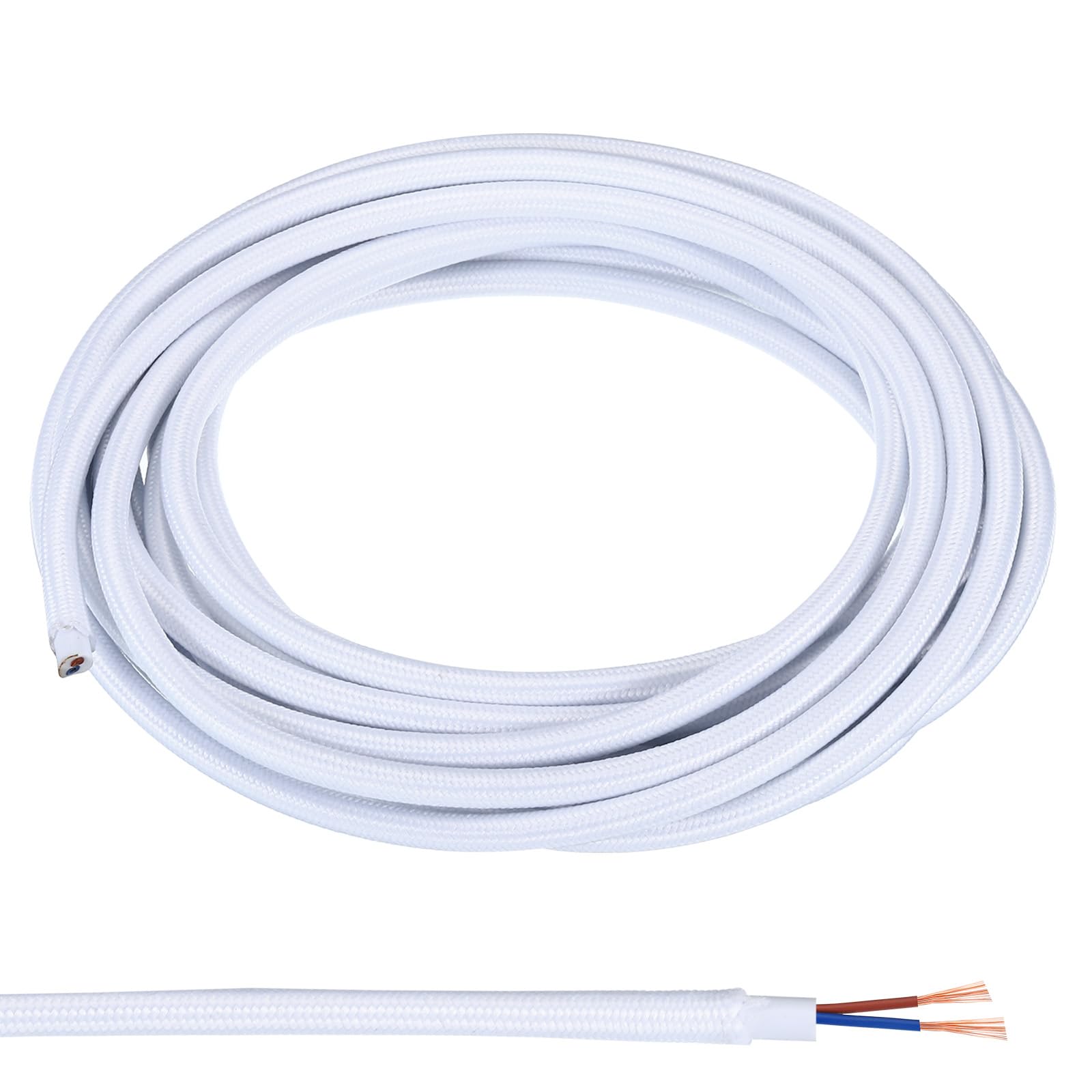 PATIKIL Fabric Cloth Covered Round Wire, 16.4ft 18AWG 2 Core Vintage Woven Electrical Cord for Pendant Light DIY Project, White