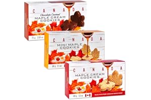 CanadaTrue Maple Cookies Variety Pack – 100g Cream, 75g Chocolate Covered, 60g Mini – 3 Flavors Made with Pure Canadian Maple
