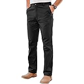 PLEPAN Men's Chino Pants Khaki - Stretch Waist Slim Fit Casual Trousers for Work Black 42W-30L