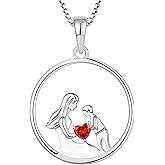 YL Women's Mother Necklace 925 Sterling Silver Round Mum Pendant Birthstone Jewelry for Mom