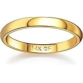 Florideco 14K Gold Filled Ring for Women Men Thick Thin Pinky Thumb Ring Wedding Band Ring Non Tarnish Plain Domed Comfort Fit Size 6 to 10
