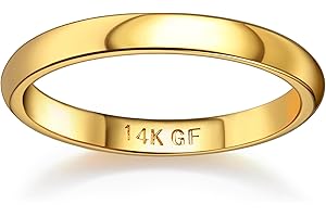 Florideco 14K Gold Filled Ring for Women Men Thick Thin Pinky Thumb Ring Wedding Band Ring Non Tarnish Plain Domed Comfort Fit Size 6 to 10