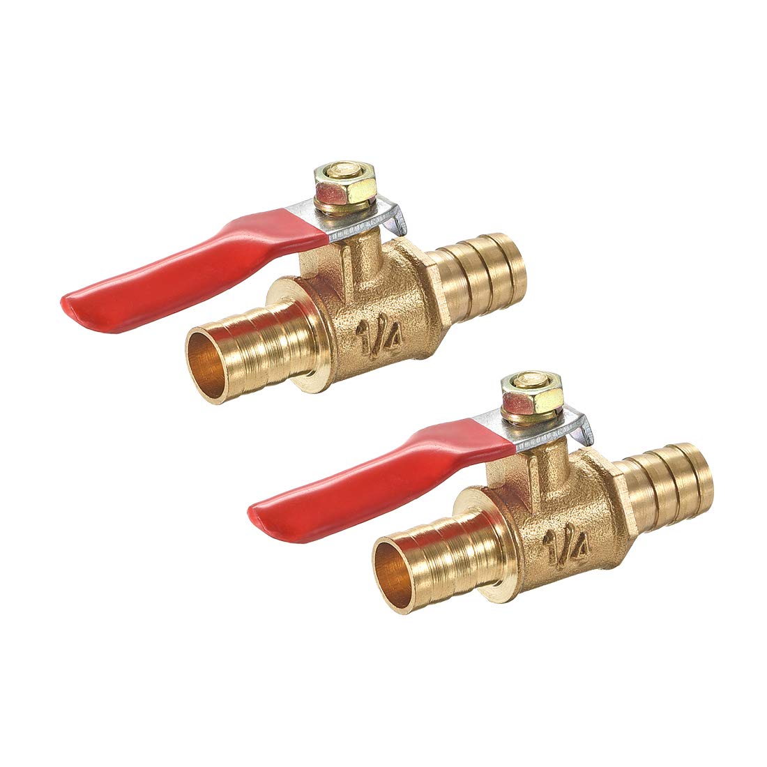 uxcell Ball Valve Shut-Off Valve, 10mm Hose Barb to 10mm Hose Barb, Hose Pipe Tube Fittings, 180 Degree Operation Handle, Brass Valve, Pack of 2
