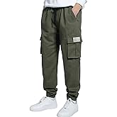 TLAENSON Boys Cargo Joggers Pants Elastic Waist Casual Jogging Trousers Bottom for Kids 6-16 Years