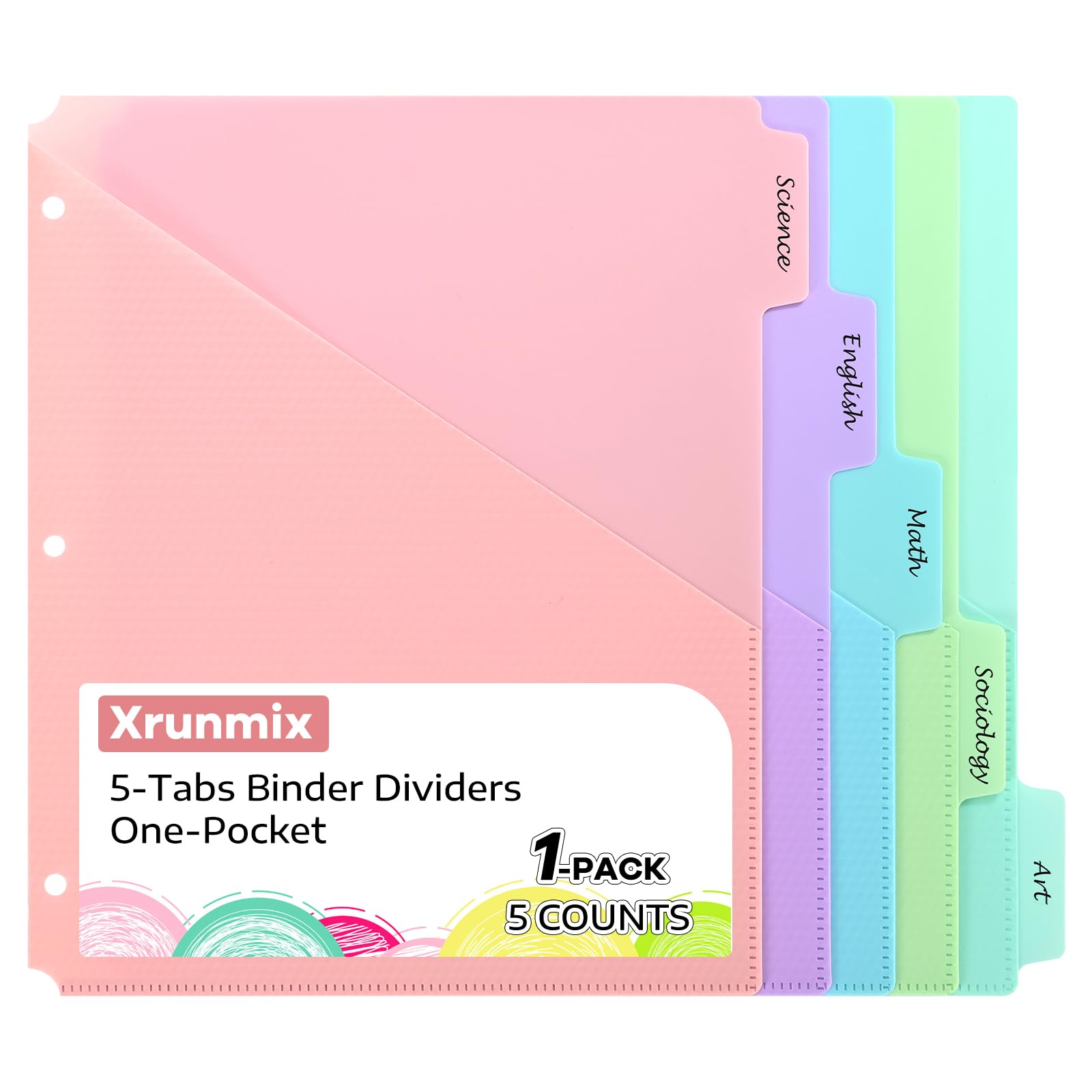 Photo 1 of ?5 Tabs Dividers with Pockets for 3 Ring Binder, 5 Count Binder Dividers for US Letter Size, Tabbed Dividers for School, Office, and Home Organization, 5 Pastel Colors (1)?