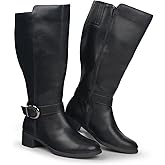 Hawkwell Women's Extra Wide Calf Pull On Side Zipper Knee High Boots