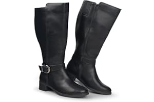 Hawkwell Women's Extra Wide Calf Pull On Side Zipper Knee High Boots