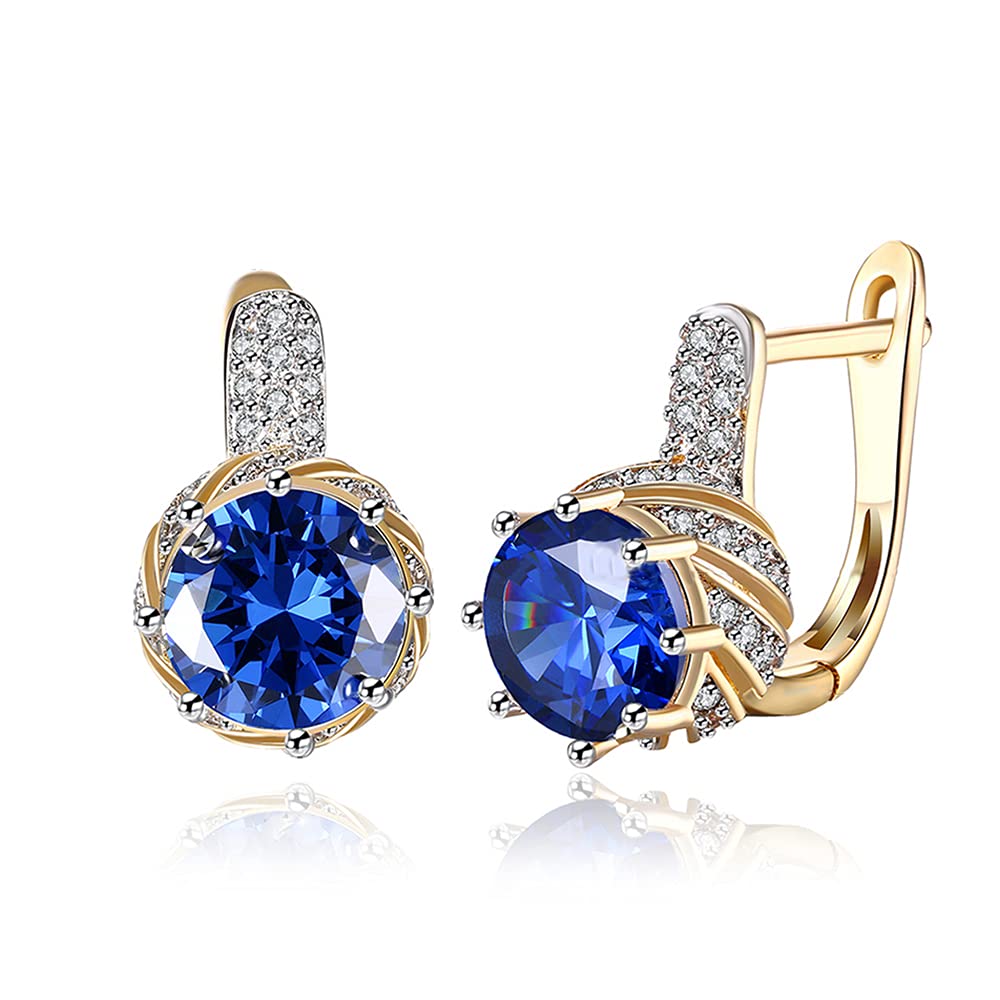 Elegant CZ Diamond 14K Gold Plated Round Flower Small Hoop Earrings Dangle Drop for Women Teen Girls Sparkly Cubic Zirconia Dainty Crystal Huggie Hoops Stud Leverback Gifts for Mom Birthday Bff (Gold)